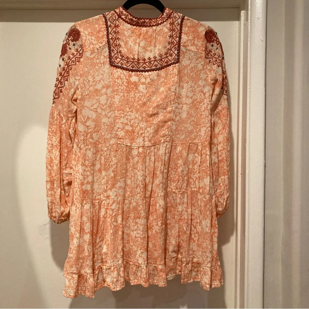 by Anthropologie Claudia Embroidered Babydoll Tunic Top Puff Sleeve